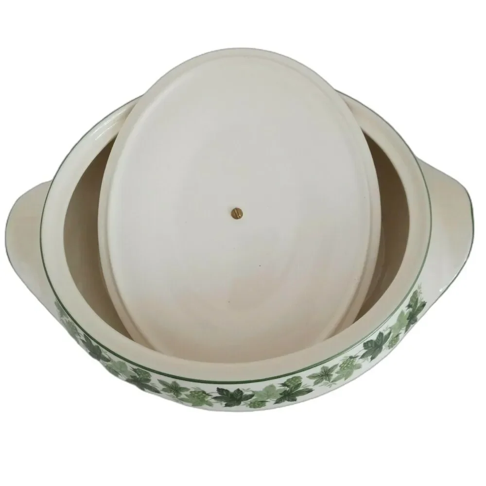 Vintage Green White Grapevine Casserole Covered Dish 60s Taylor Smith Greenbriar